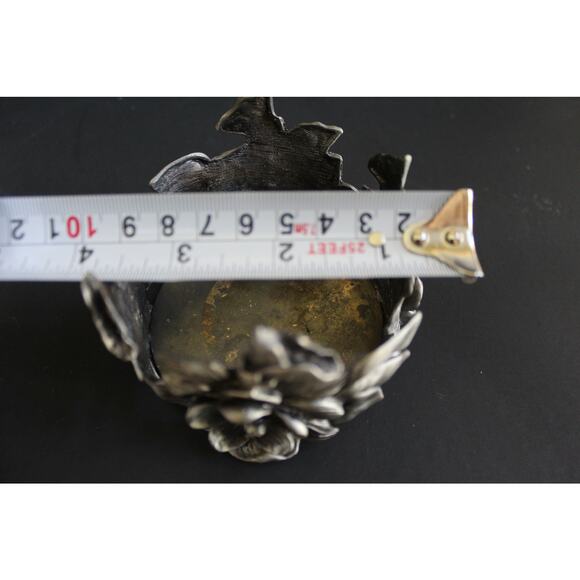Vintage Pewter Floral Candle Holder 3x4 Ornate Metal Flower Decor - Picture 6 of 10